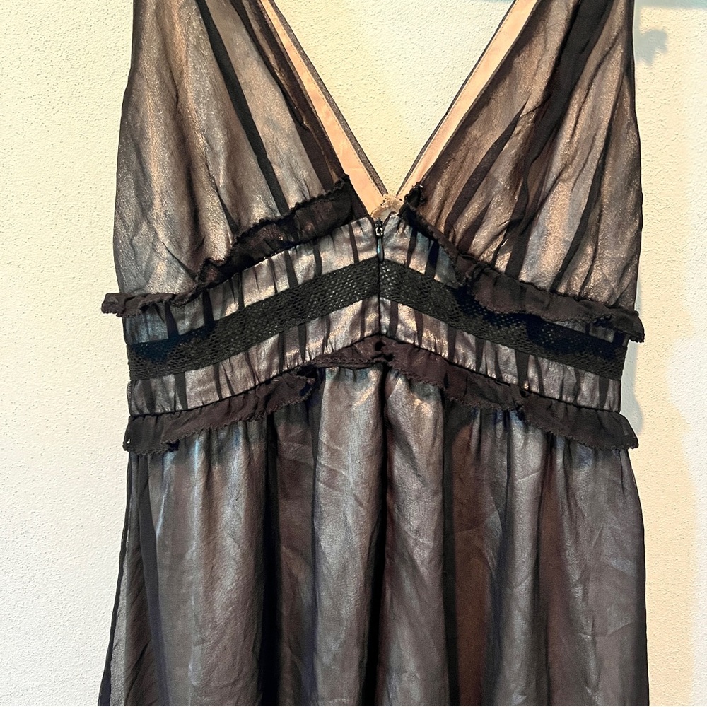 Nelli USA 100% Silk Dress Thin Lace Strap Black Overlay Lace Accents Size Small - Picture 8 of 10